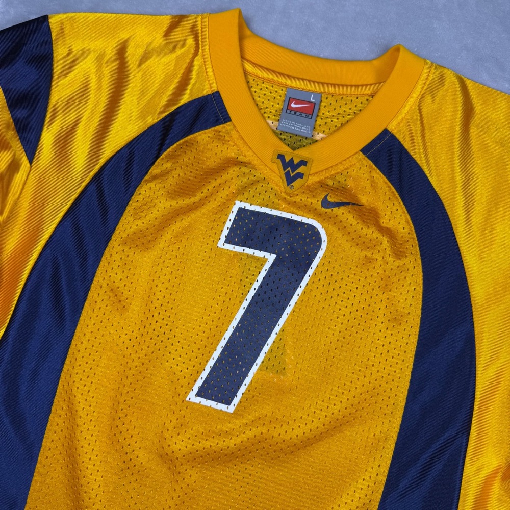 Nike West Virginia Mountaineers Youth Large Football Jersey Gold #7 WVU Mesh